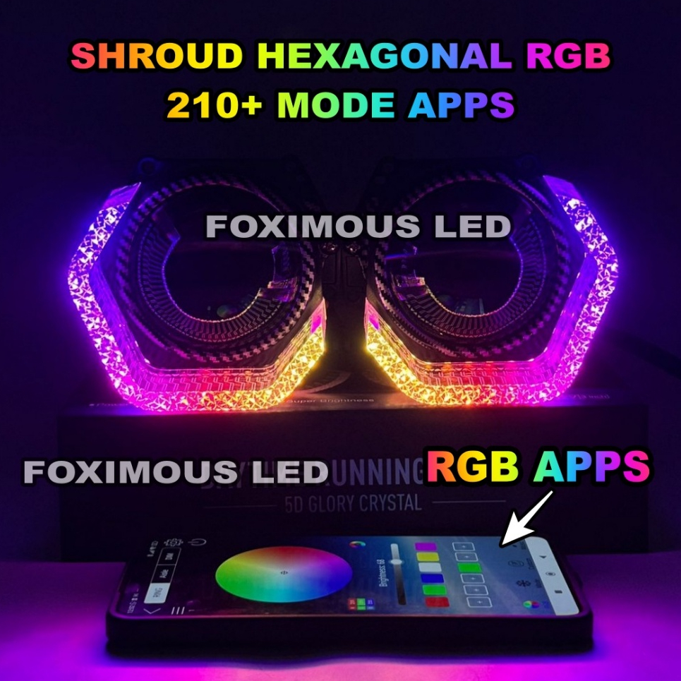 แหวนพรีเมี่ยม Shroud คริสตัล 5D RGB หกเหลี่ยม RGB Apps 210+ โหมด Shroud Biled อะคริลิค RGB คริสตัล