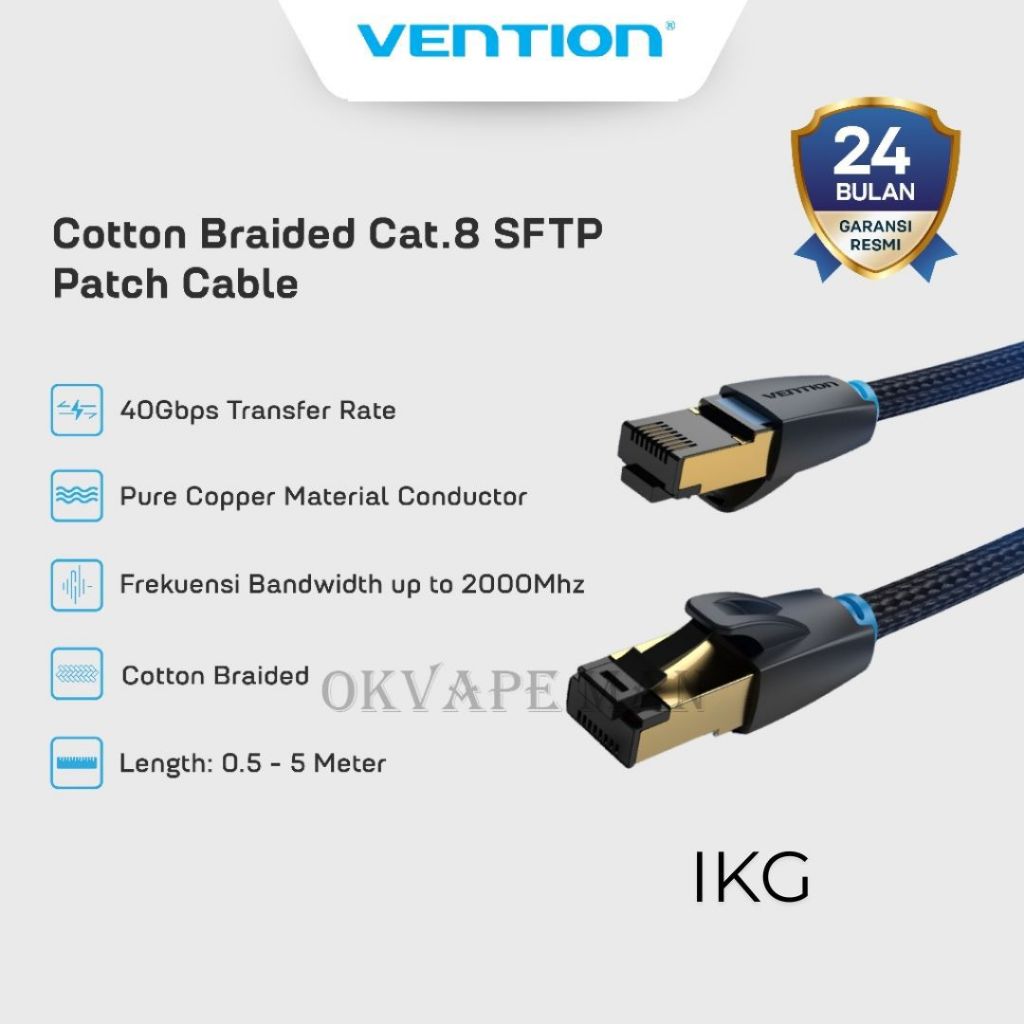 Vention Ethernet CAT 8 LAN SFTP สายถักผ้าฝ้าย - IKG - สีดํา, 8M