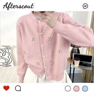 AS - Cardigan Sweater Rajut Knit Lengan Panjang Motif Bunga Style Korea