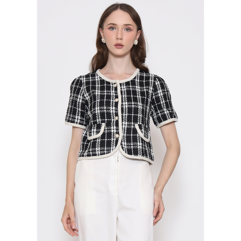 Voerin Naomi Blouse Outer Button Tweed - เสื้อทํางาน - เสื้อผ้าทวีต