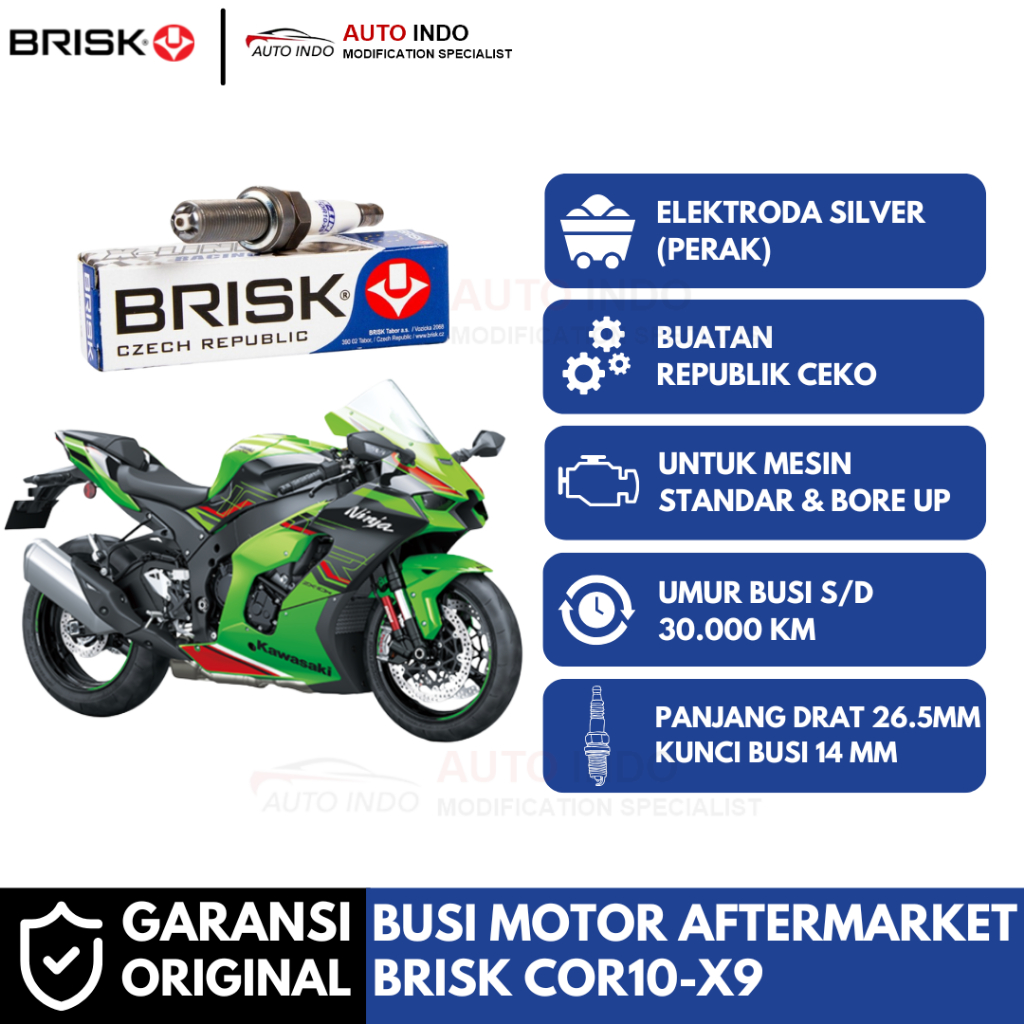 หัวเทียนรถจักรยานยนต์ Brisk Xline Racing COR10-X9 สําหรับ Kawasaki ZX10R | รับประกันเดิม | ประแจหัวเ