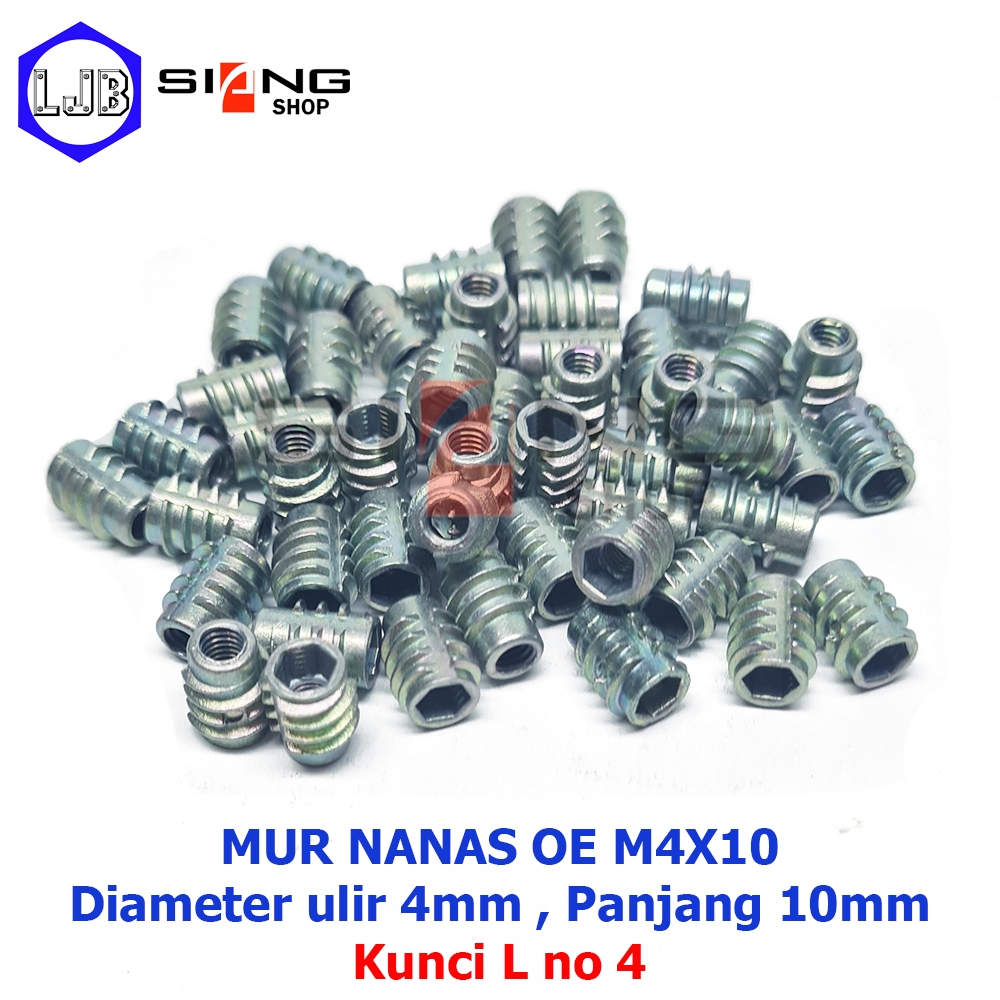 OE น็อตสับปะรด M4x10 (น็อตเฟอร์นิเจอร์, น็อตปลูก)