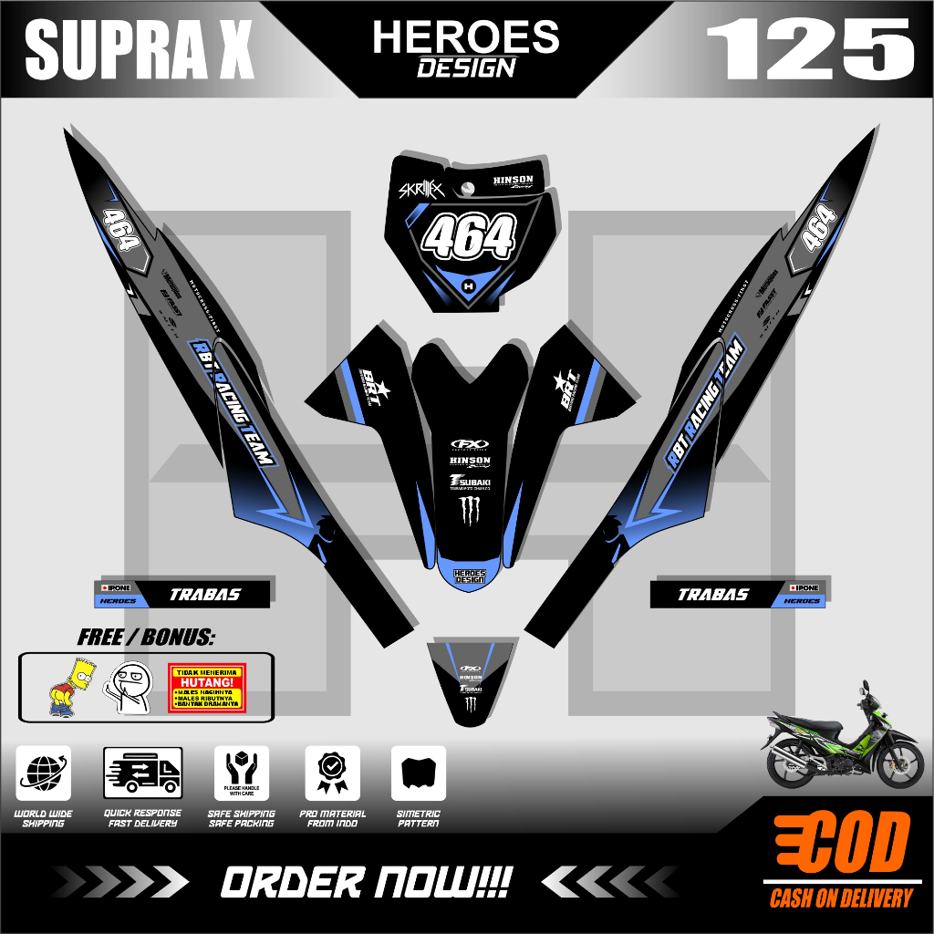 RBT/GTX SUPRA X 125 สติ๊กเกอร์, ล่าสุดดัดแปลง RBT เป็ดรถจักรยานยนต์ Striping สติกเกอร์, SUPERMOTO YZ