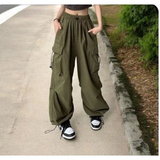 Celana Cargo Wanita Hihhwaist Loose Pants Korean Stail - Celana Gunung Tali Serut