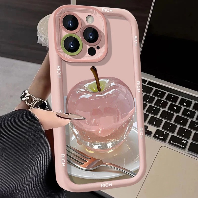 สําหรับ XIAOMI REDMI หมายเหตุ 8 9 10X 10 10S 11S 12 13 14 PRO POCO M7 PRO M3 M5S การ์ตูน Apple สีชมพ