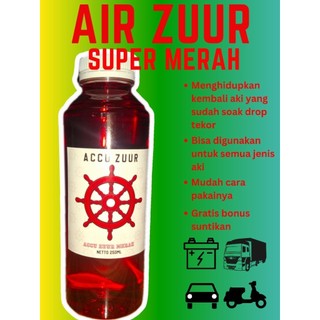 Accu Zuur Merah Untuk Aki Drop/Drip 250Ml..Bonus Suntikan, Untuk Semua Jenis Aki Kering