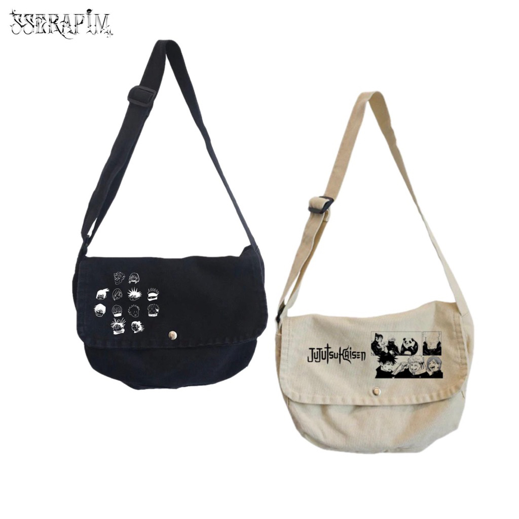 SSERAPIM - Classic Jujutsu Kaisen Mens Sling Bag Skena Canvas Sling Bag Vintage Canvas Crossbody College Guys Cool Kalcer ถือจํานวนมาก