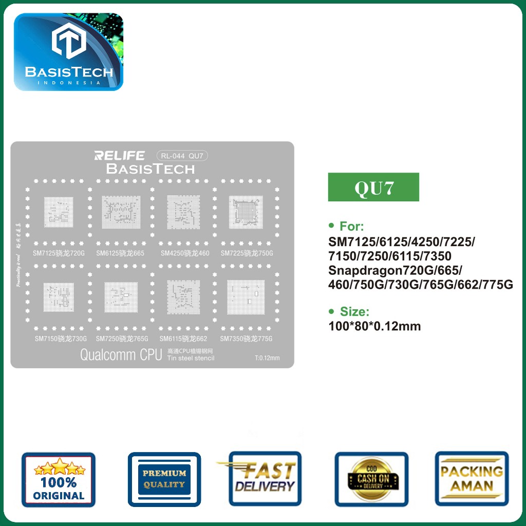STENCIL IC MOLD PLATE BGA CPU REBALLING RELIFE RL-044 QU7 - SNAPDRAGON SM7125 - SM6125 - SM4250 - SM