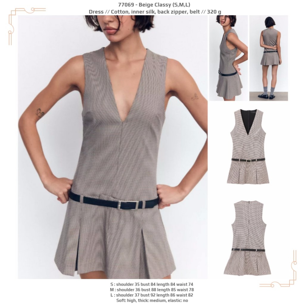LL0A9 - ชุดเดรสสีเบจคลาสซี่ (M,L) -