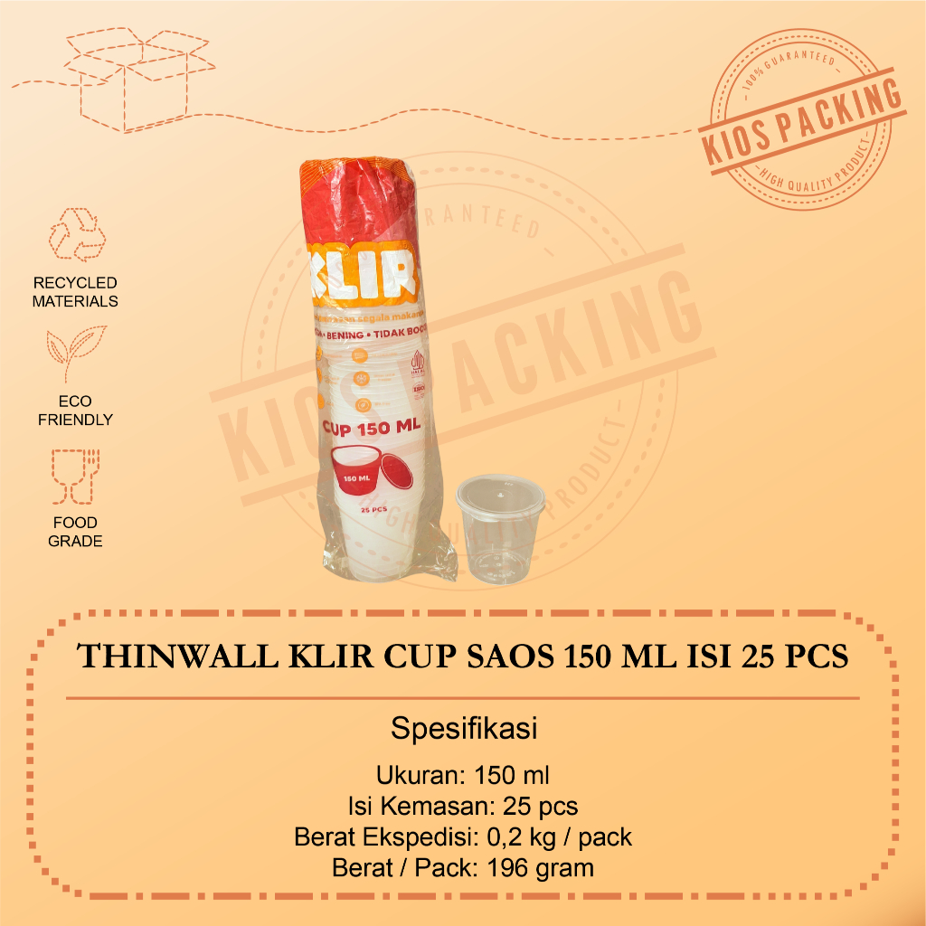 Thinwall Cup Sauce Cup Pigeon Pudding 150ml @25pcs