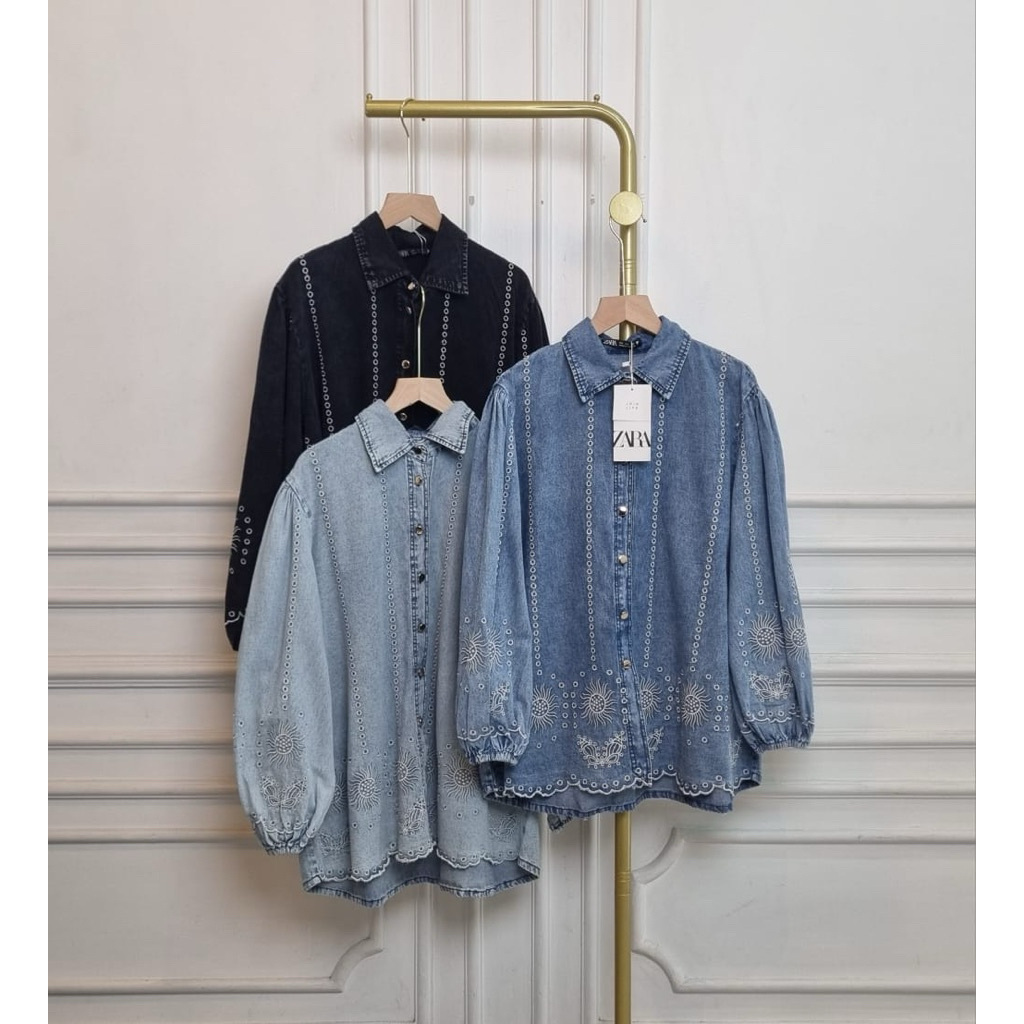 KEMEJA JISOO PREMIUM EMBROIDERED JEANS SHIRT LD 112