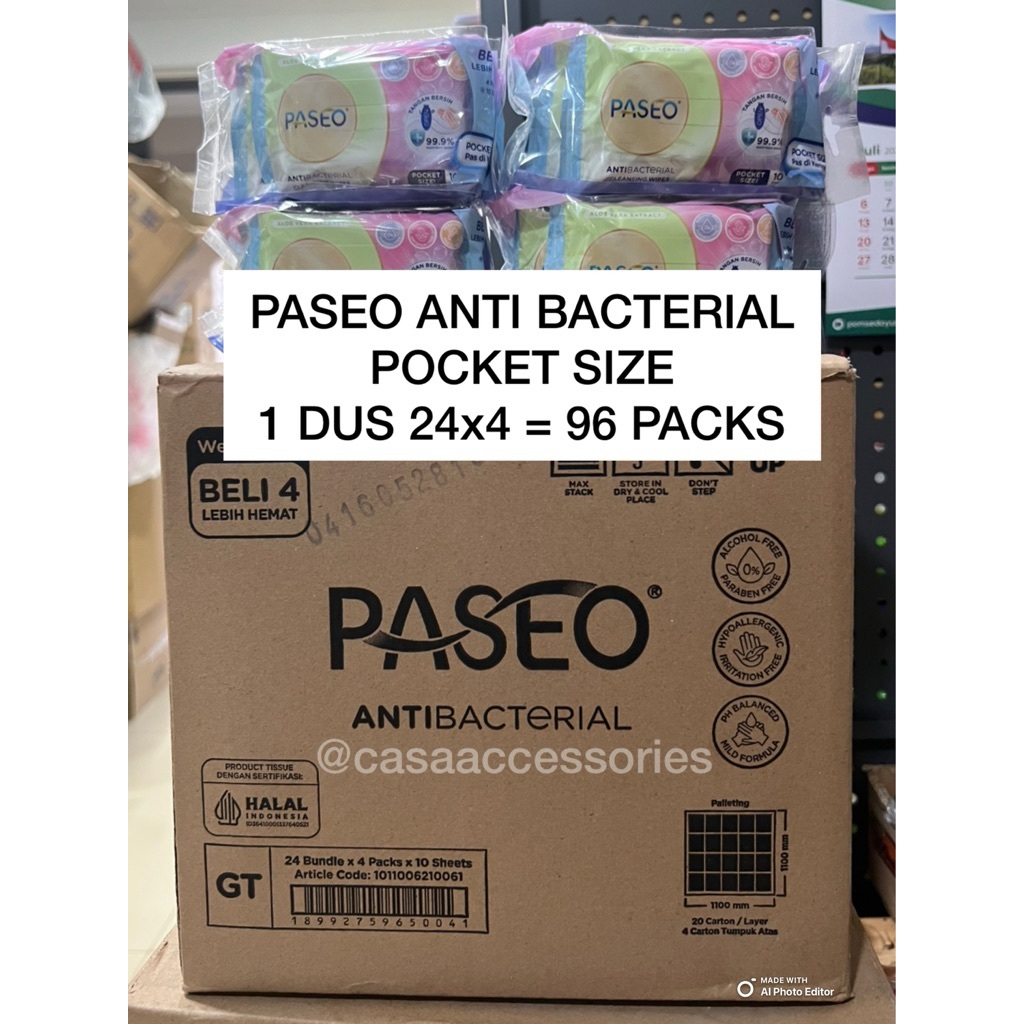 1 กล่อง PASEO TISSUE MINI WET TISSUE / PASEO POCKET SIZE WET WIPES ANTI BACTERIAL - PASEO WET TISSUE