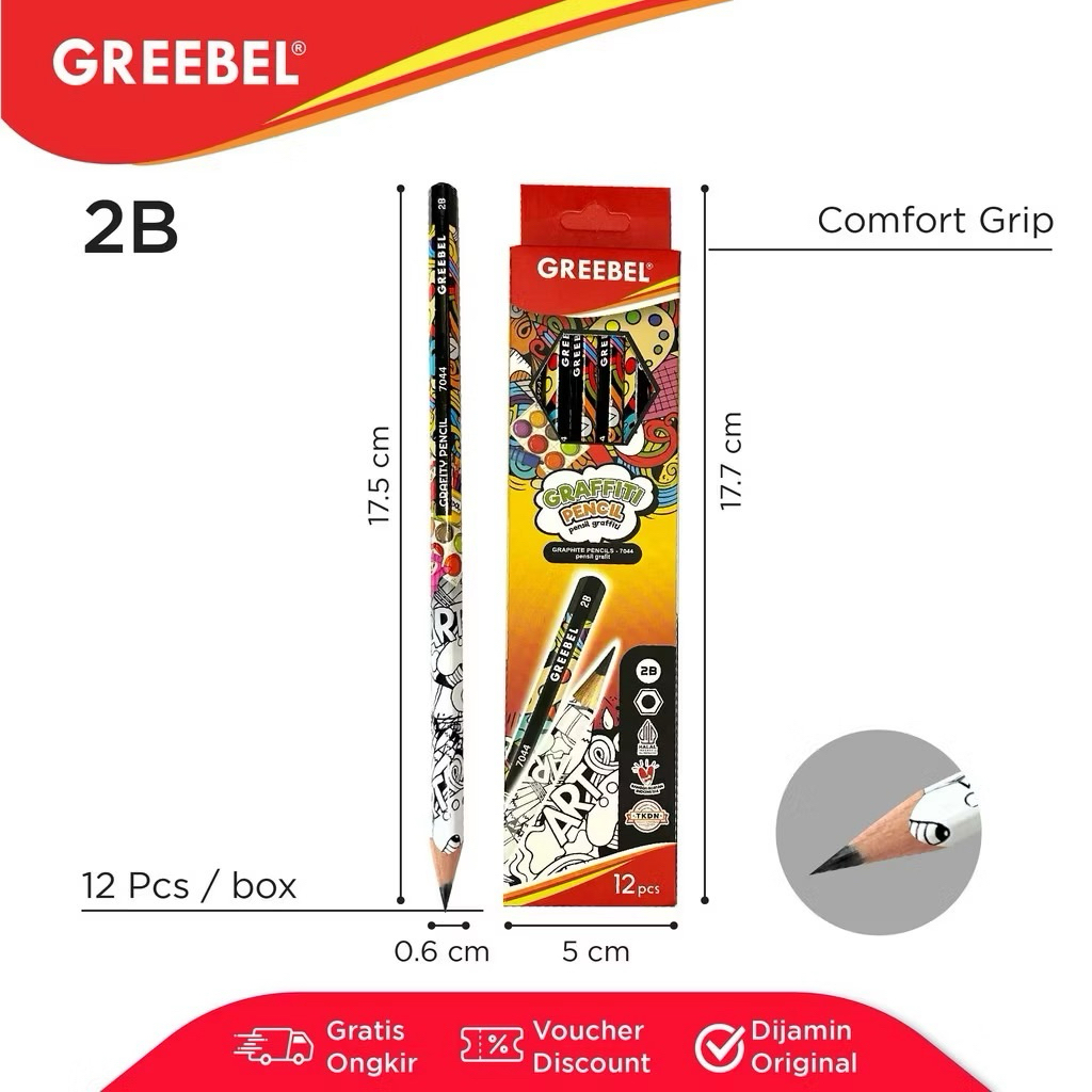 12 ชิ้น - GREEBEL 2B 7044 ดินสอไม้กราฟฟิต