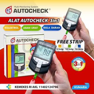 AUTOCHECK - Alat Cek 3in1 Gula Darah Kolesterol Asam Urat | BOX | KUMARA