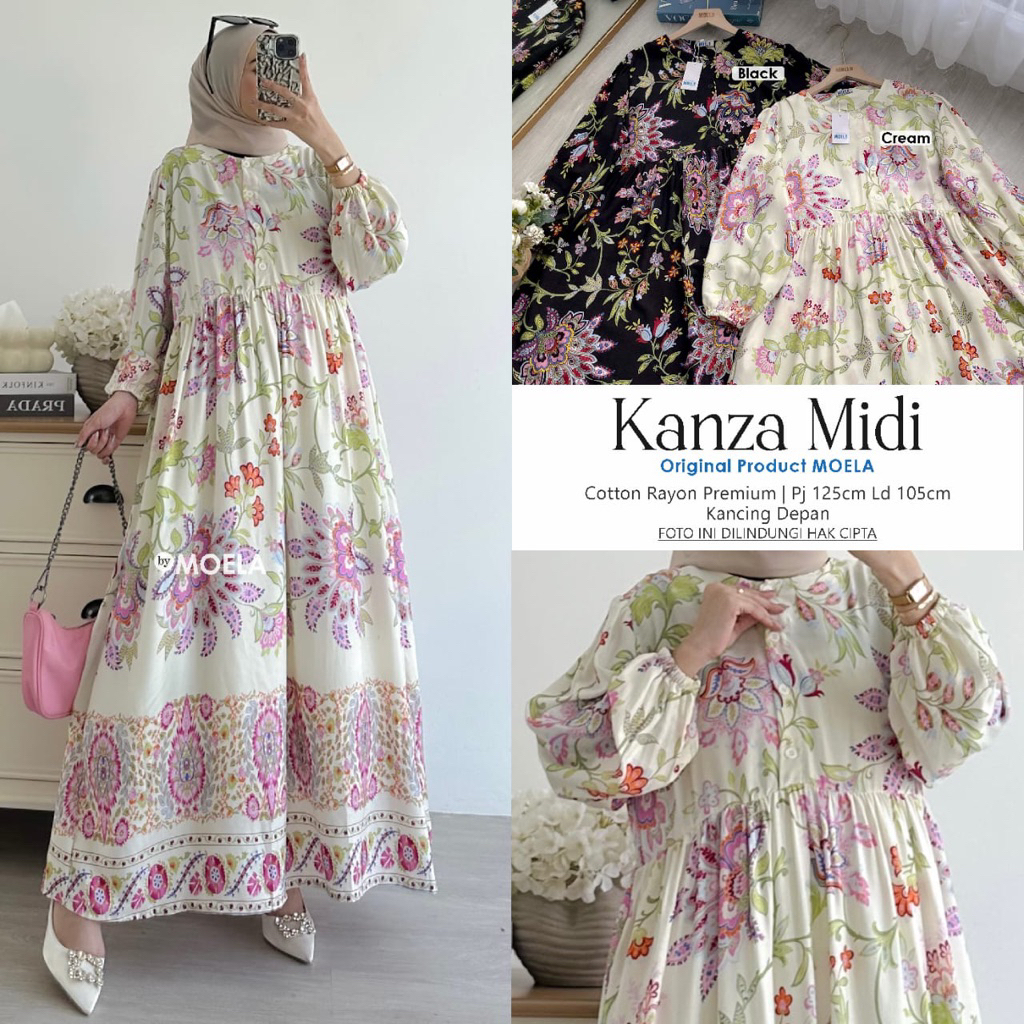 Alfihijabstore 29.7 [Midi Dress Motif Series] เรยอน ลาย้เหนียว by MOELA ] KLAMIA LASFI KANZA YUSACI 
