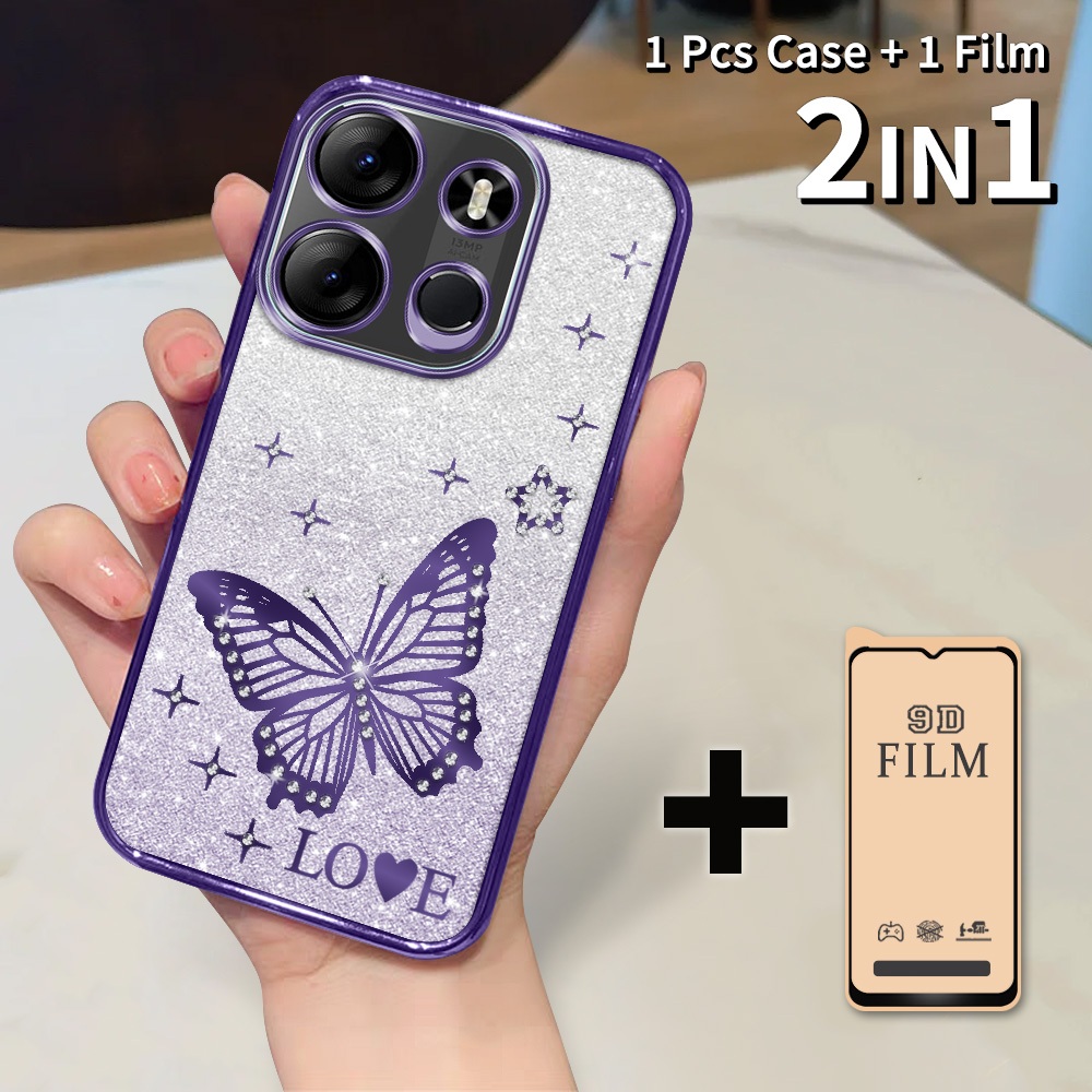 LAYAR 2 in 1 HP สําหรับ Tecno Spark Go 2023 Pop 7 Pro Pop 7 BF7 BF7n BF7h กันกระแทก Glitter Case - ป
