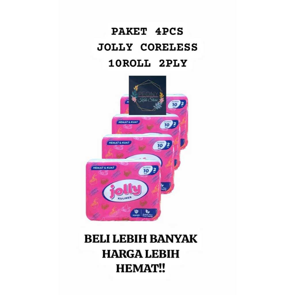 4 ชิ้น JOLLY ROLL CORELESS TISSUE COTENTS 10 ROLL 2ply / joly toilet TISSUE core น้อยลง 10 ม้วน / อเ