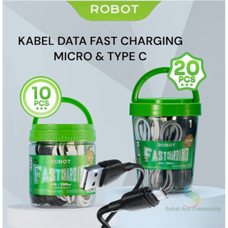 (Per Toples) Robot Kabel Data Micro Usb/ Type-C/ C to C Fast Charging Colorfull Cable 100cm Premium Quality RBM RBC
