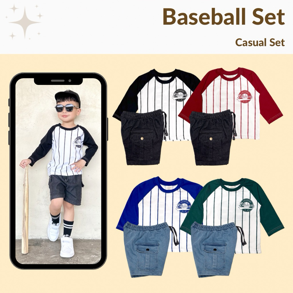 LittleShanka - KIDS BASEBALL SHIRT AND CARGO SHORTS Set - Baseball Set