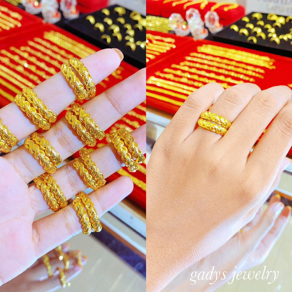 Replica 24krt Gold Plated หวายแยกแหวน Crum Light Gold 8 กรัม Premium Gold Replica แหวนผู้หญิง