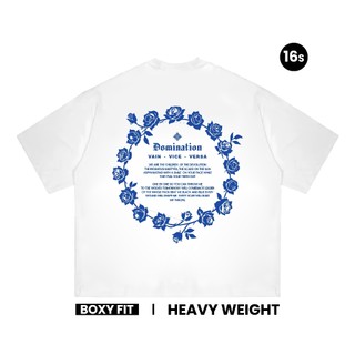 Domination Labs Boxy T-shirt 16s Oversized Kaos Pria Wanita Heavyweight Frackle White