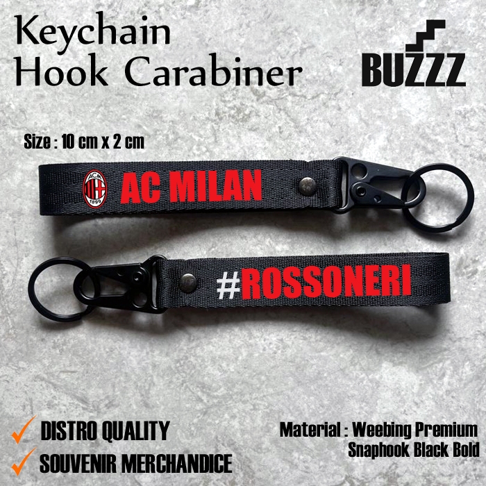 GANTUNGAN AC MILAN KEY - MILANI CARABION - พวงกุญแจ AC MILAN - สายพวงกุญแจ AC MILAN FC สีดํา