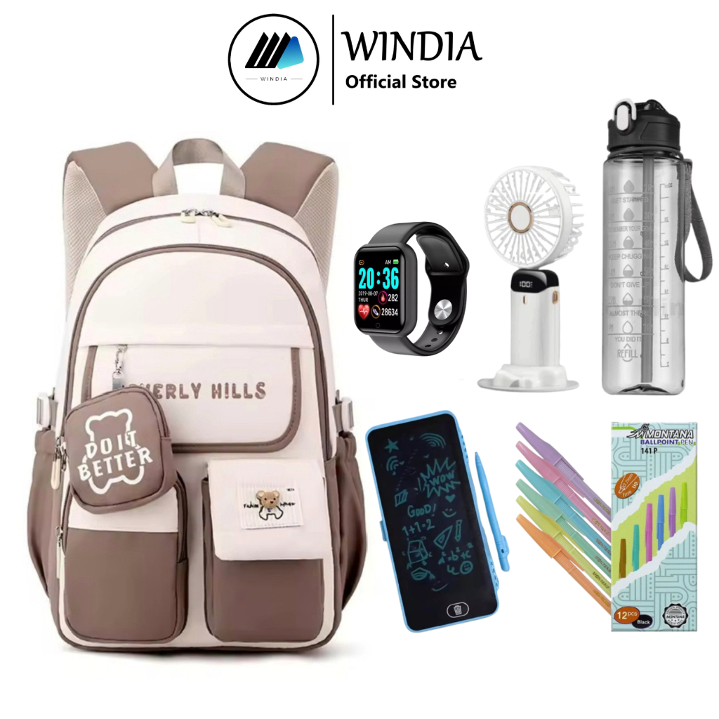 WINDIA Bear Better School Backpack Package for Elementary School Girls Canvas