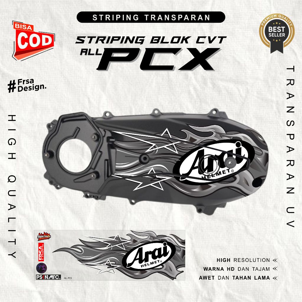 สติ๊กเกอร์ CVT โปร่งใส Honda PCX พร้อมลายไฟ Arai Motif