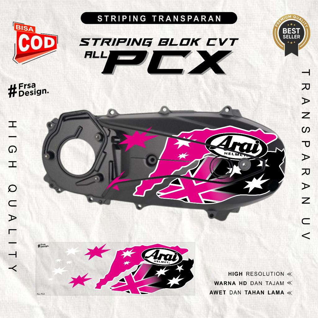 สติ๊กเกอร์ CVT โปร่งใส PCX พร้อมธง Arai Motif