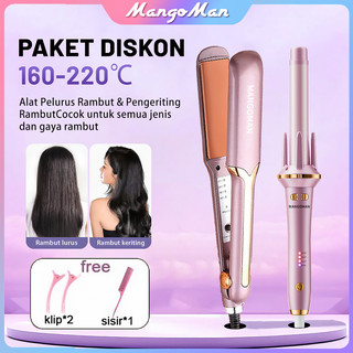 [Paket kombinasi] MANGOMAN 2in1 Catokan dan Pengeriting Rambut Otomatis dengan Pelurusan Ion Negatif