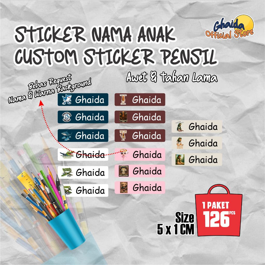 CHILDRENS NAME LABEL STICKER I ANTI-FADE CHILDRENS NAME PENCIL STICKER l ANOMALI CHILDRENS NAME STIC