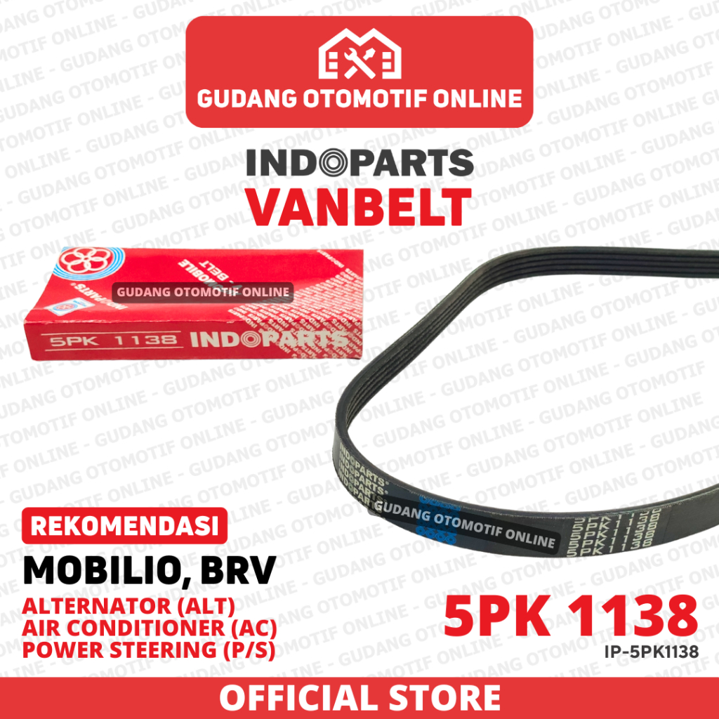 Fanbelt Fanbelt ALT AC P/S ไดชาร์จ เครื่องปรับอากาศ พวงมาลัย Mobilio BRV 5PK 1138 Indoparts