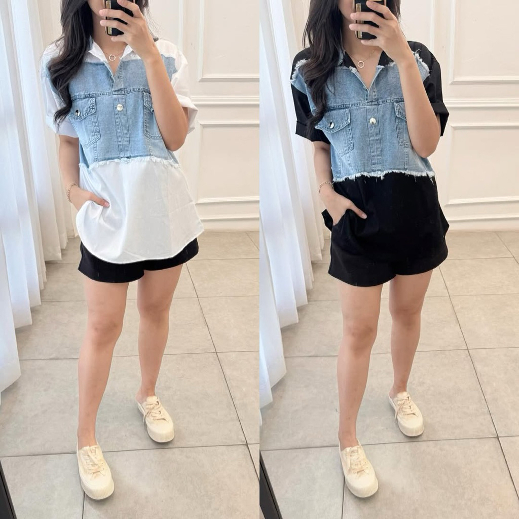 KEMEJA Chuu - เสื้อเชิ้ตผู้หญิงผ้าฝ้าย / ผู้หญิง Faora Denim Combine Premium