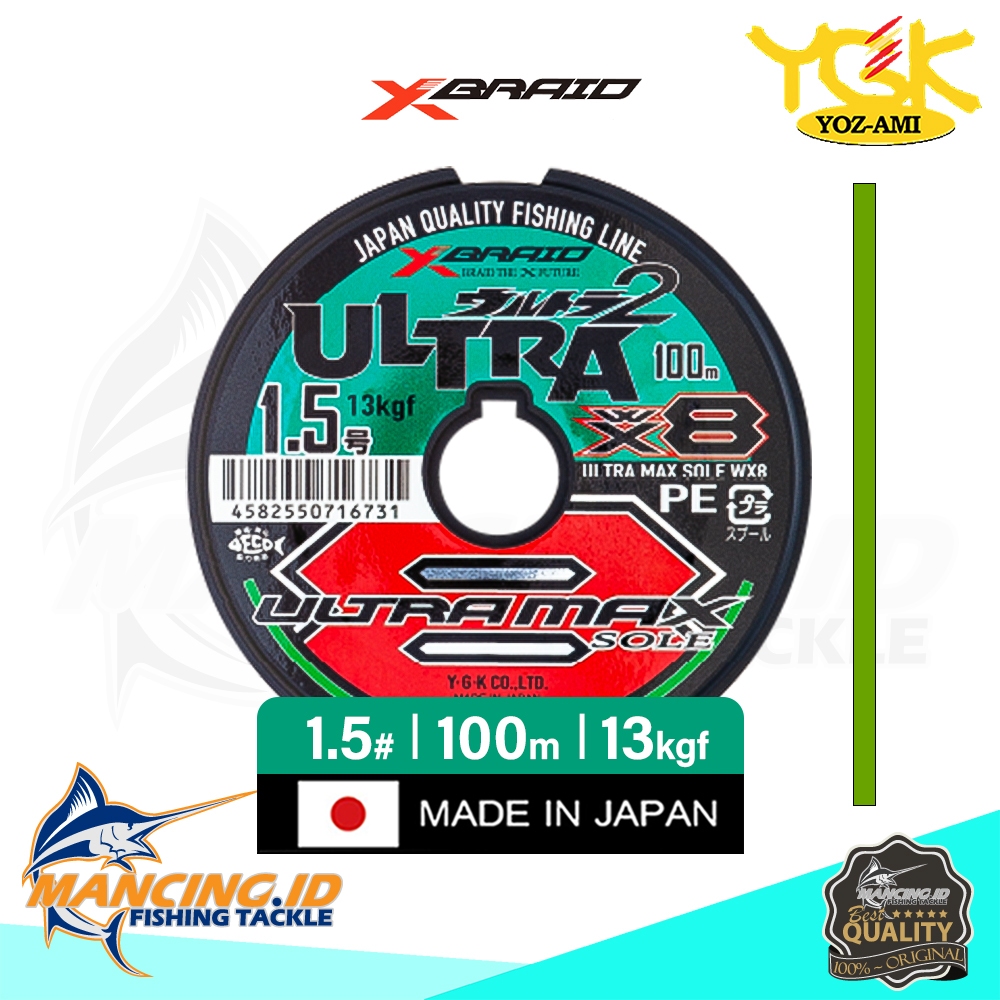 YGK X-Braid ULTRA MAX Sole Fluo X8 100M PE สายตกปลา Made In Japan XBRAID