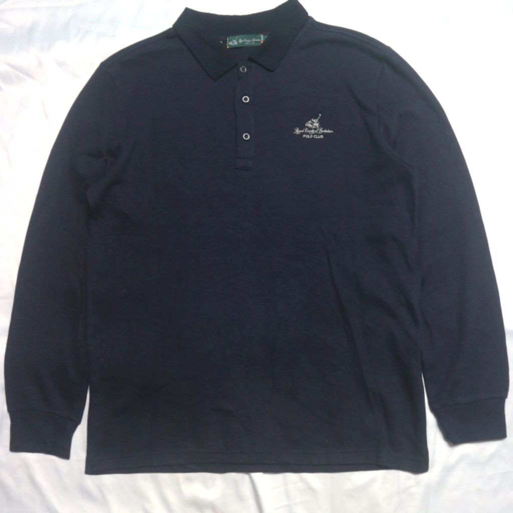 RCB POLO CLUB เสื้อโปโลแขนยาวคอปกสีกรมท่าเสื้อแขนยาวถักเสื้อกันหนาวเสื้อสเวตเตอร์ Crewneck เสื้อแจ็ค