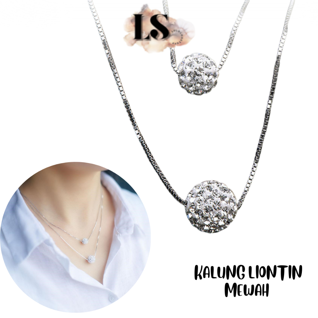 LS - H36 สร้อยคอปากกา LUXURY JEWELRY โซ่เรียบง่าย 2 ชั้น TITANUM BALL SPARKLING