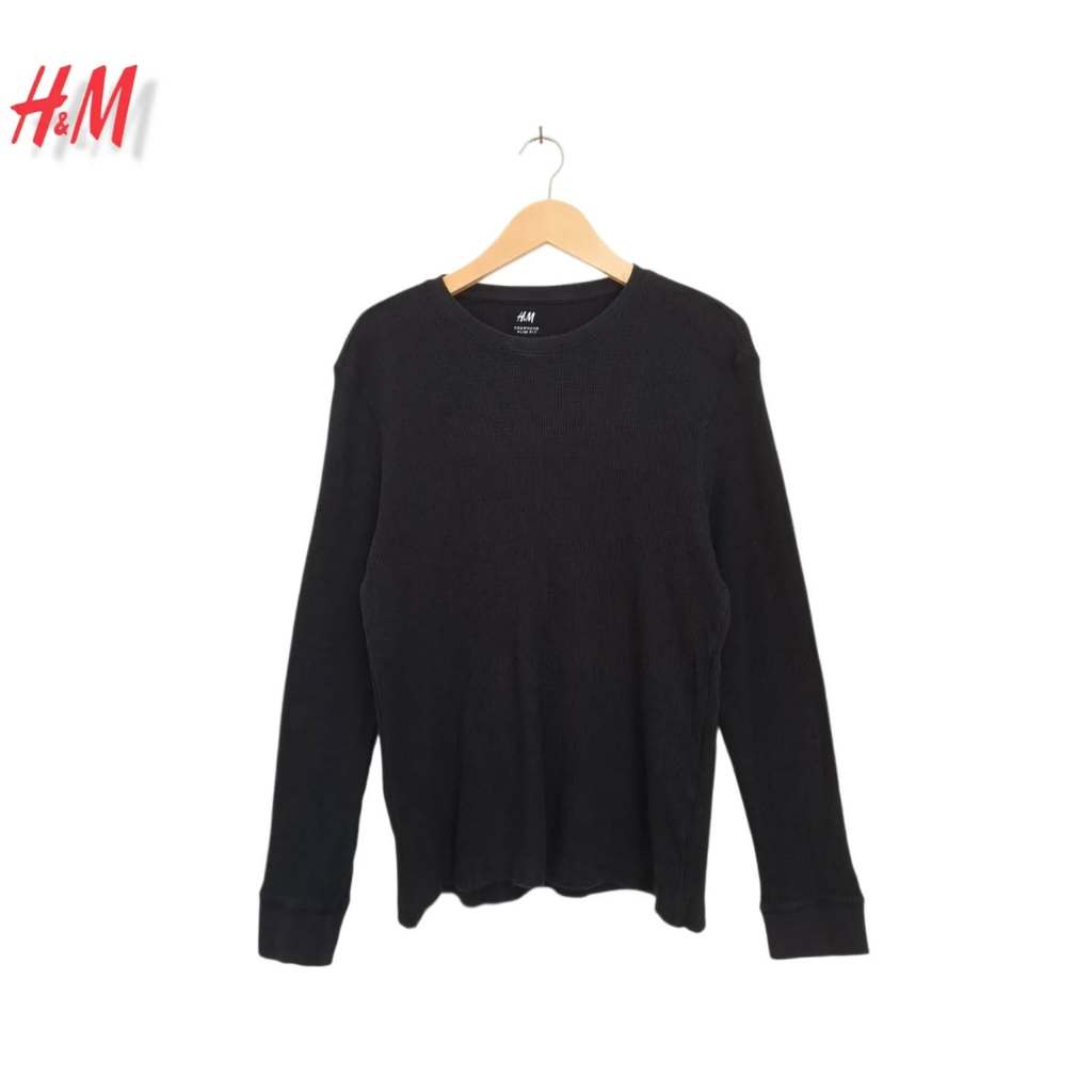 KATUN H&M เสื้อสเวตเตอร์วาฟเฟิลผ้าฝ้ายสีดํา / ท็อป (CODE: B92-04)