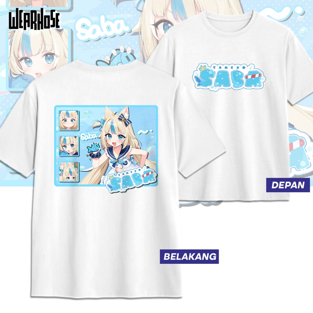 SAMKO SABA DB VTUBER เสื้อยืด Sameko Saba อะนิเมะเกม Unisex ผู้ชายผู้หญิง Wearsose Tops