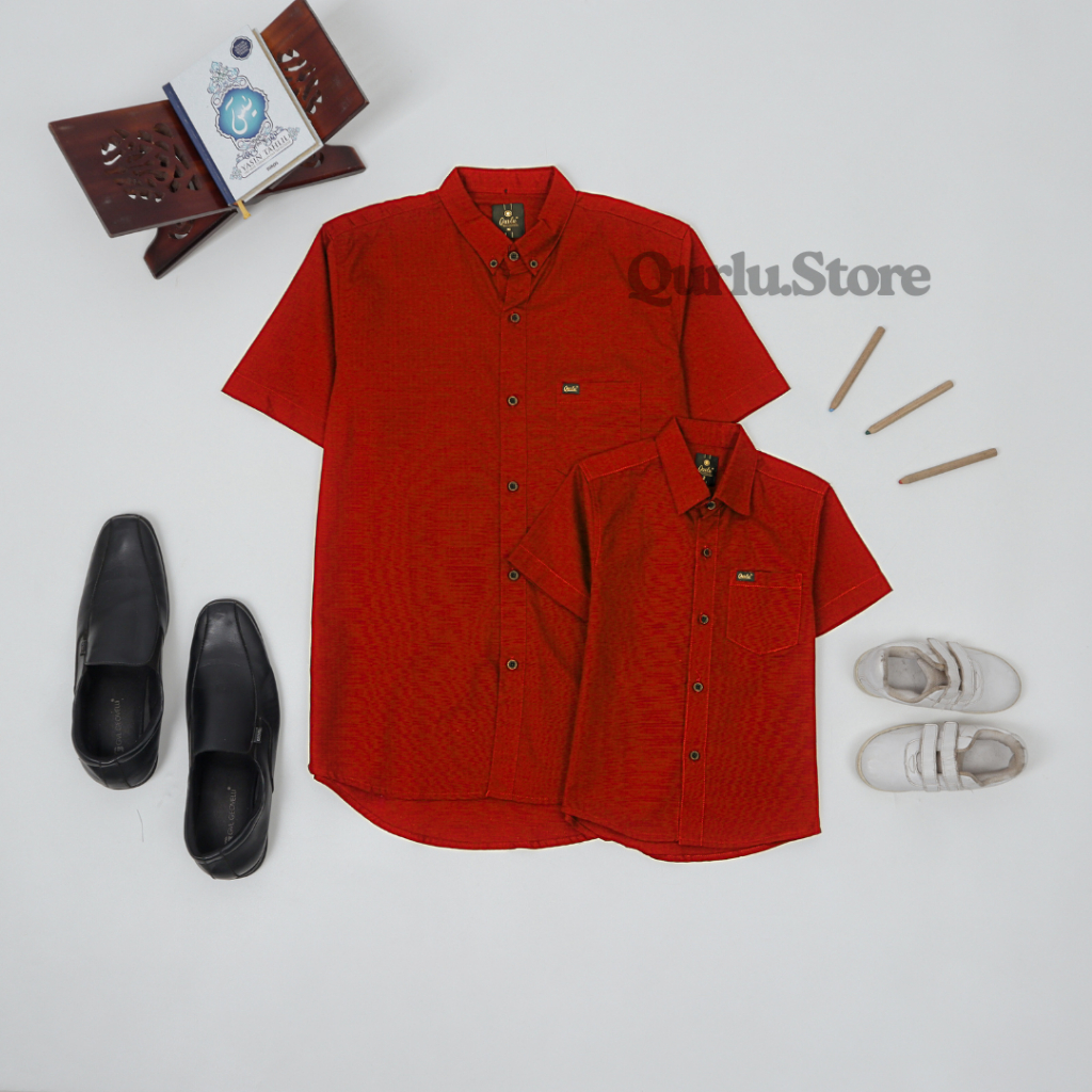 KEMEJA Qurlu - เสื้อเชิ้ต FORMAL COLLAR สําหรับเด็ก/ผู้ใหญ่ใน TERRACOTA/DARK BRICK