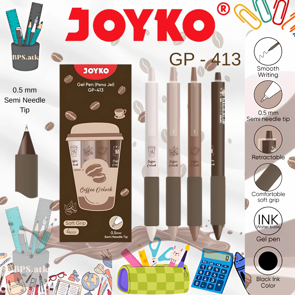 (4 ชิ้น) ปากกาเจล JOYKO GP - 413 Coffee Oclock 0.5 มม. ปากกาตื้นนุ่ม