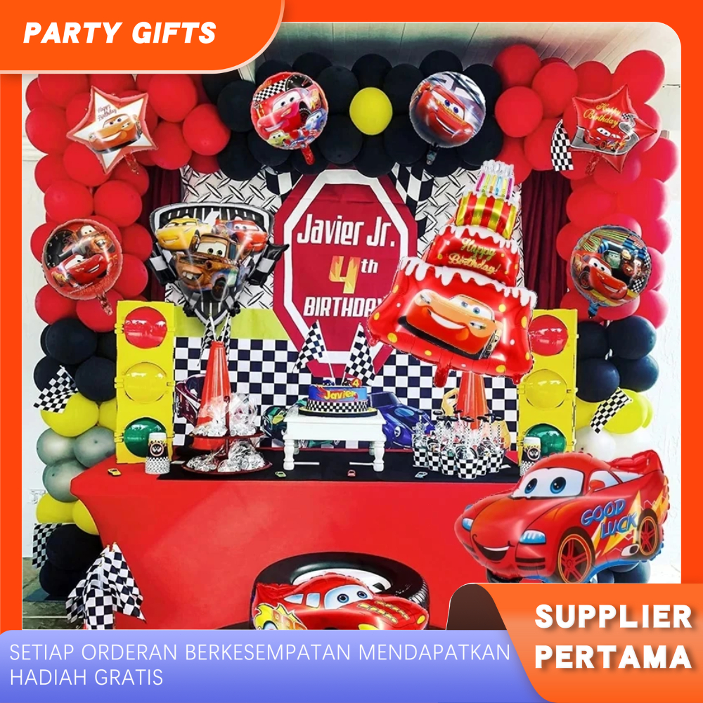 Disney Pixar Round Star Lighting McQueen Cars ฟอยล์บอลลูน / เค้กฟอยล์รถยนต์สีแดงจัมโบ้ / บอลลูนโล่ M