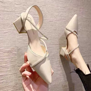 iT's ReaL !!! ANNE Sepatu Kerja / Wisuda High Heels Wanita Tali Sling Permata Tinggi 4 cm