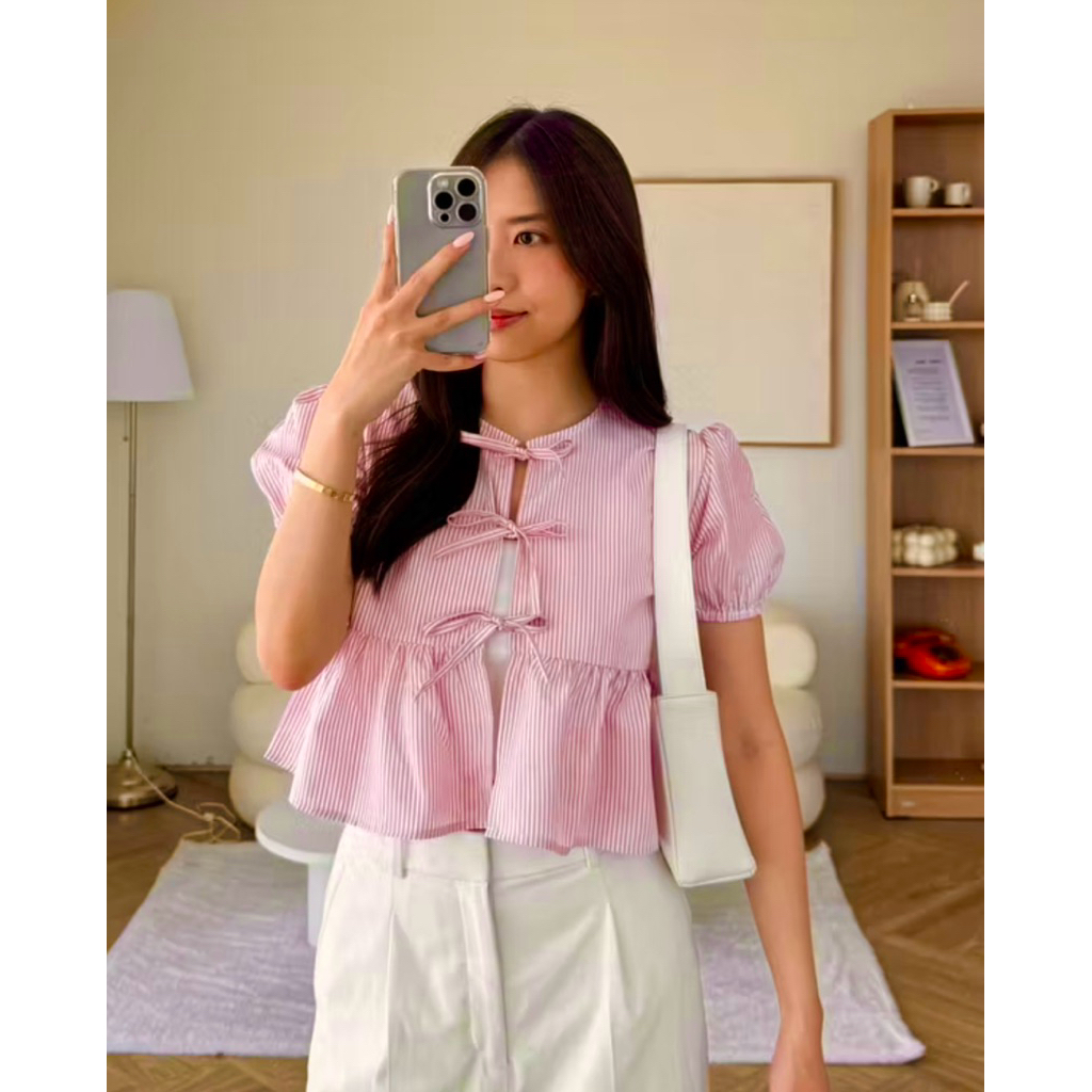 RIBBON TOP - Womens RIBBON coquette Top - เสื้อเกาหลี - coquette Top by itsyourdailys