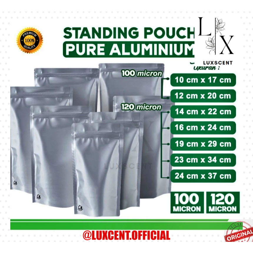 LUXSCENT [ALU] Standing Pouch PURE ALUMINIUM FOIL Ziplock Food Packaging
