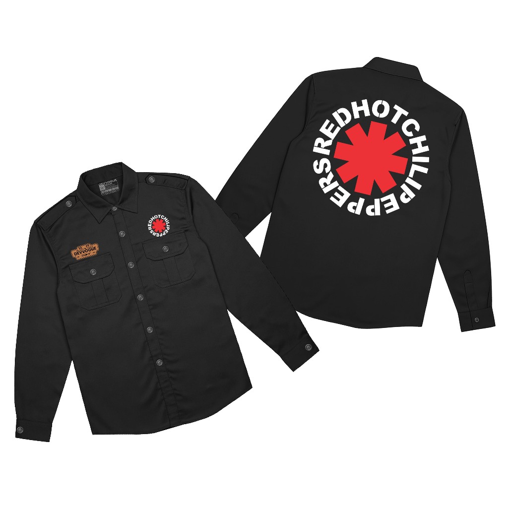 Devvogue Mens Workshirt Rhcp Logo Pdh Long Sleeve American Drill Material