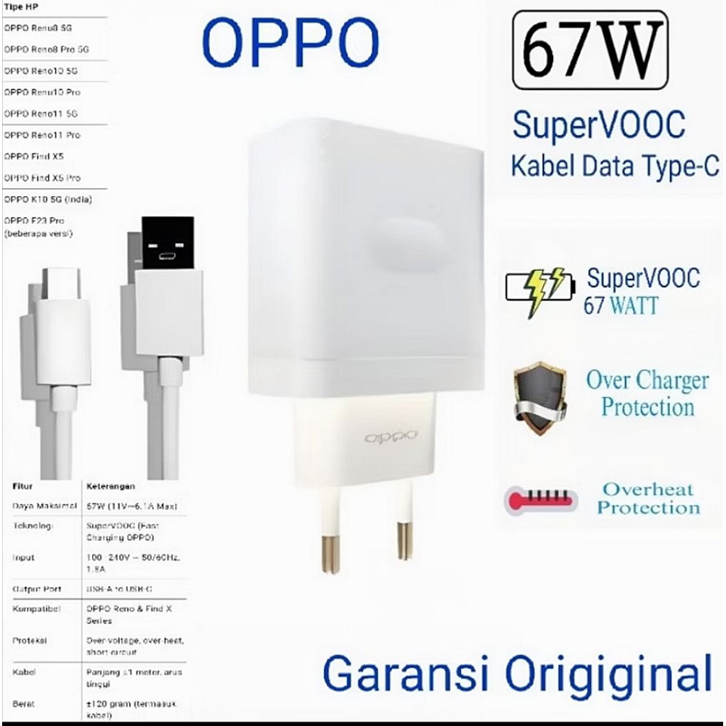 เครื่องชาร์จ Chasan OPPO 67 W TYPE C SUPER VOOC RENO 4 5 6 7 8 8T 10 11 11F 12 13 14 PRO A78 A77S A7