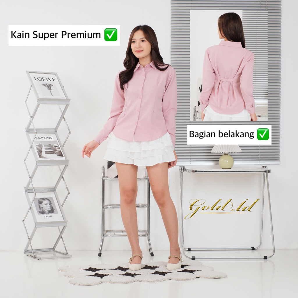 KEMEJA Wispie Girl Boss Farted Shirt - LUNA STRIPE Fit Shirt - Womens Fit Stripe Basic Casual Shirt 