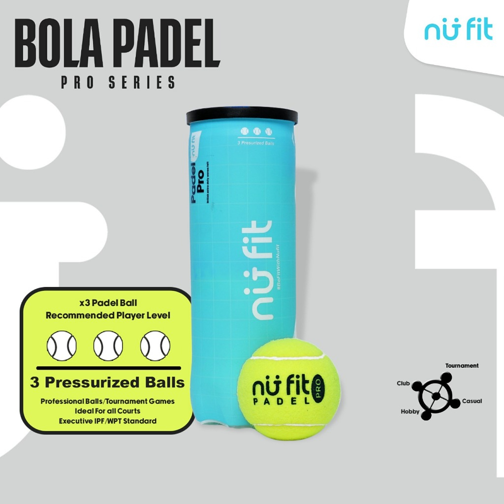 Nu Fit - Padel Balls - Padel Balls Contents 3 - Pressure Padel Ball - Padel Ball Pro - Padel Ball