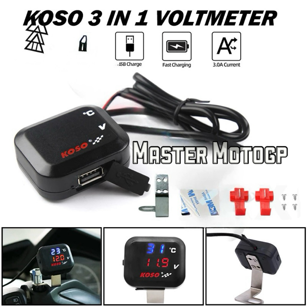 โวลต์มิเตอร์ KOSO มอเตอร์ USB เครื่องวัดแรงดันไฟฟ้าน้ําโทรศัพท์มือถือ Volt meter อุณหภูมิ USB 3in1 K