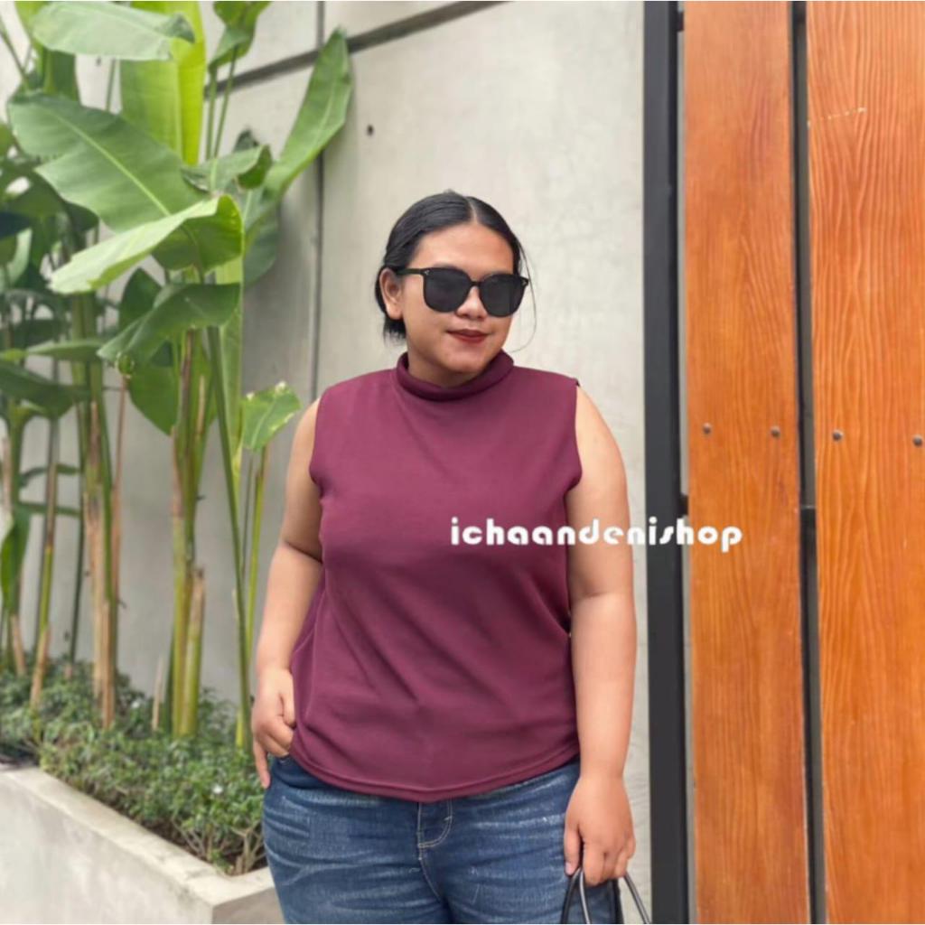 ICH - Avira Womens Plain Rib Knit แขนกุดด้านในคอเต่าสไตล์จัมโบ้